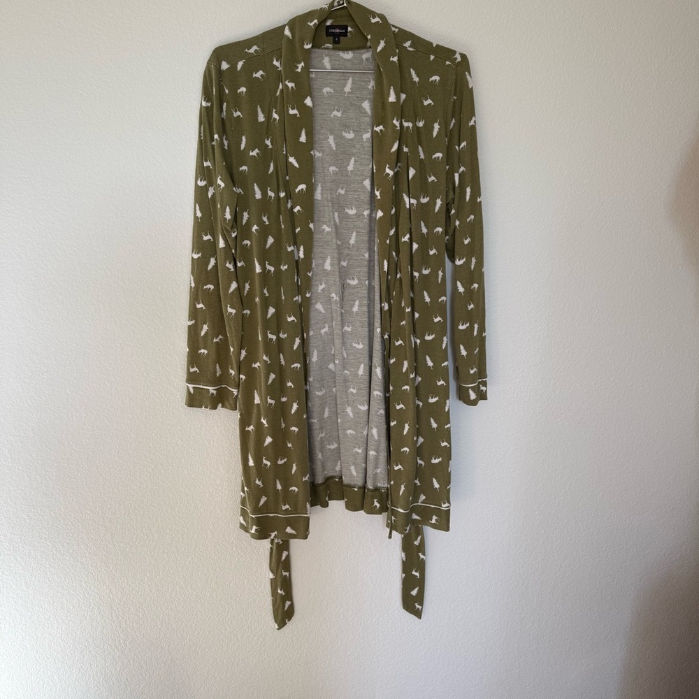 Cosabella Pima Cotton Olive Green Robe with White Pattern Size Small